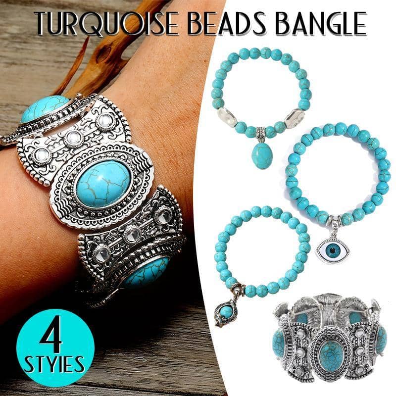 Turquoise Stone Cuff Bracelet - Wide Silver-Tone Band, Oval Stones - view 2