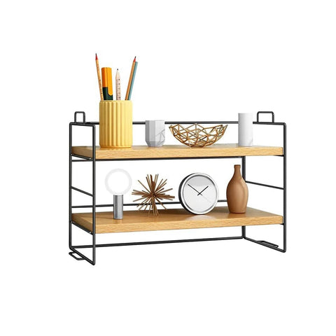 Two Tier Desk Shelf Organiser for Office Desk Storage - Black