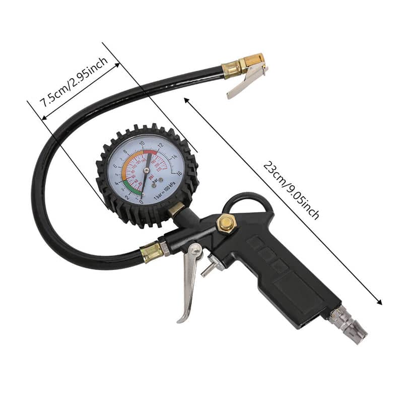 Tyre Pressure Gauge and Air Inflator Gun with 36 cm Hose for Cars and Motorcycles - view 3