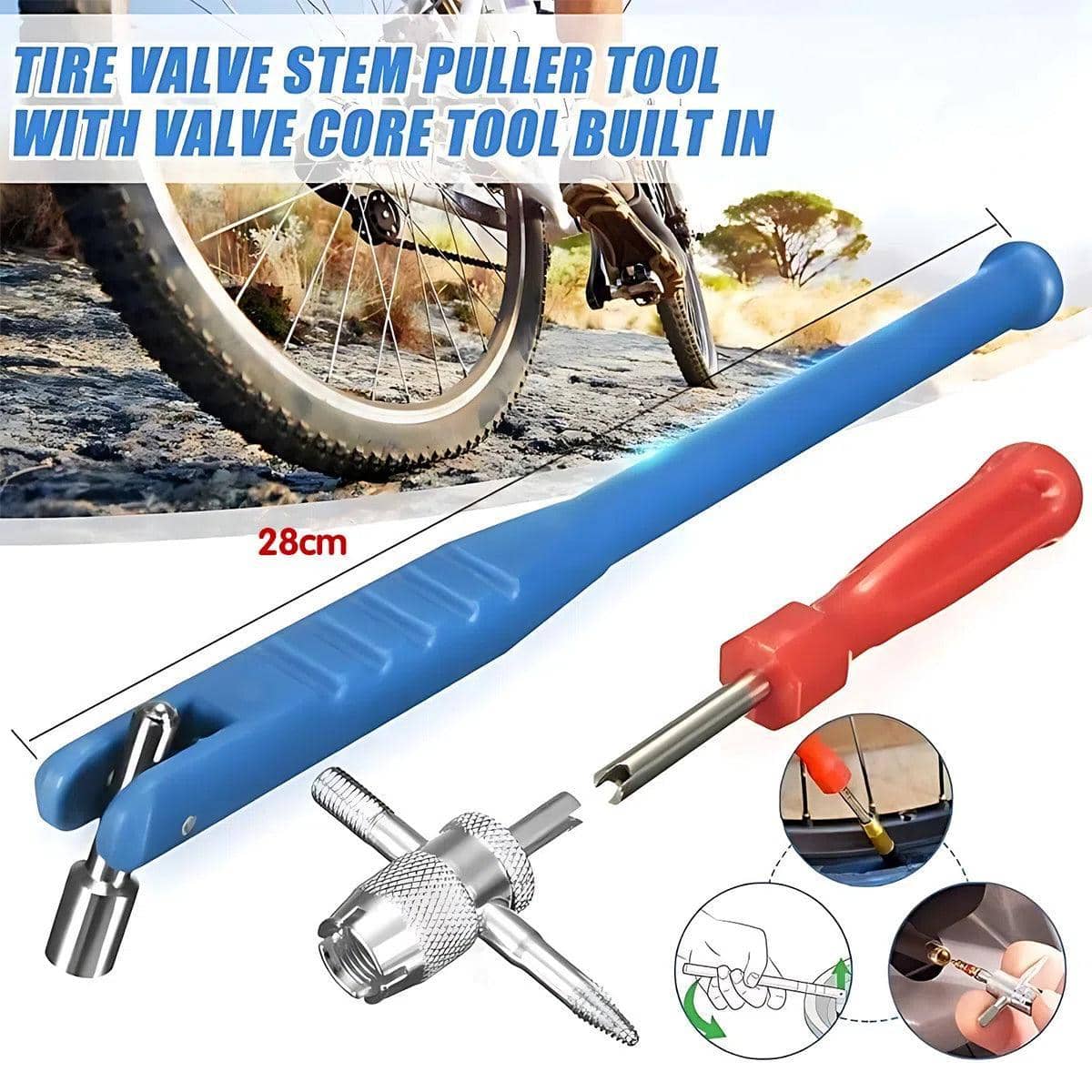 Tyre Valve Stem Puller Tool Set with Valve Core Tool, Pack of 3