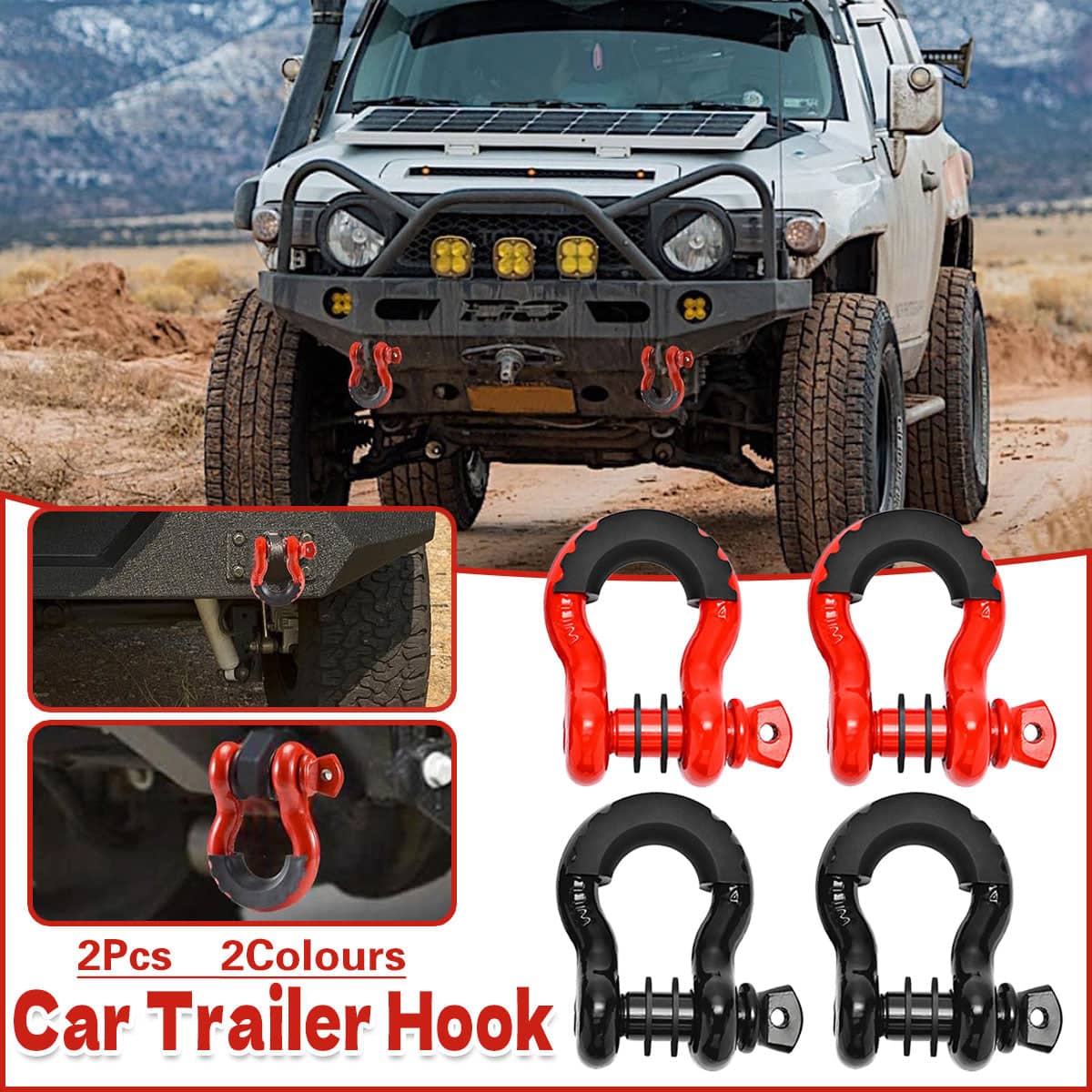 U-Shaped Recovery Shackles, Forged Steel - Black, Set of 2 - view 2