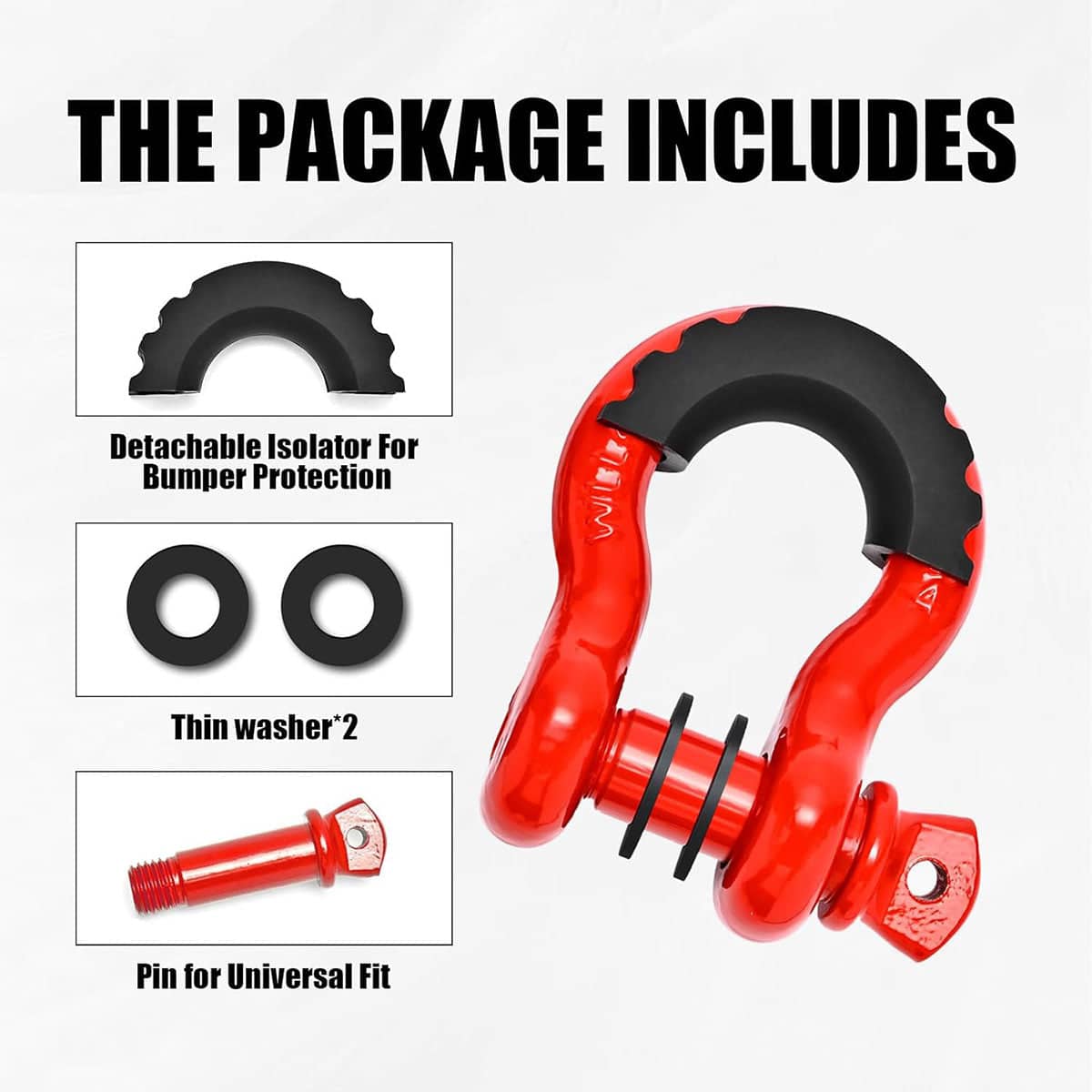 U-Shaped Recovery Shackles, Forged Steel - Black, Set of 2 - view 5