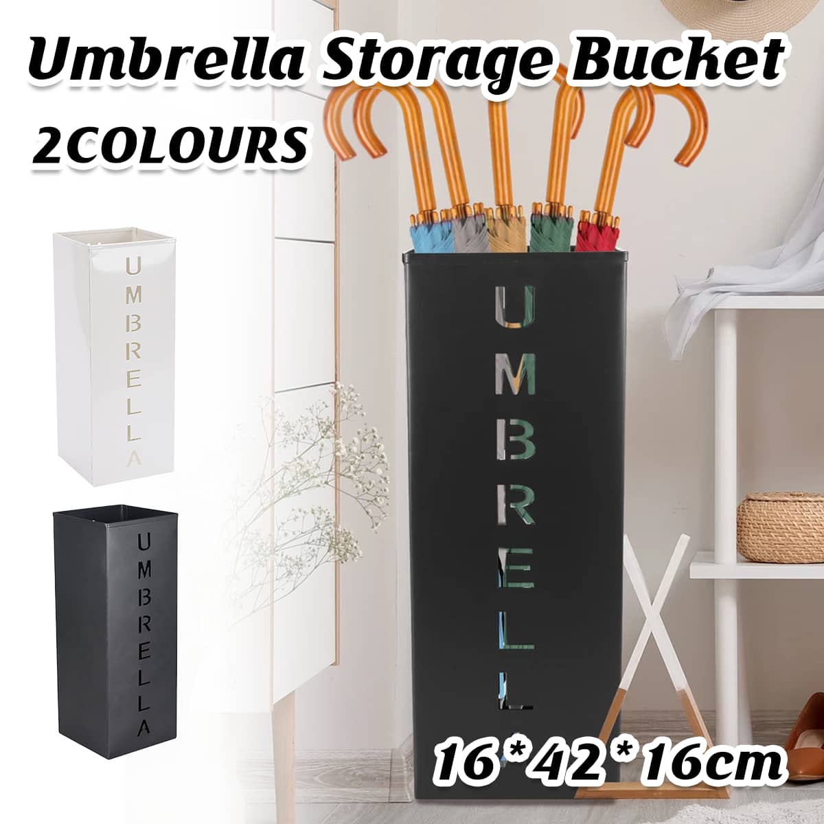 Umbrella Stand Storage Cylinder with Cutout Design - White - view 2