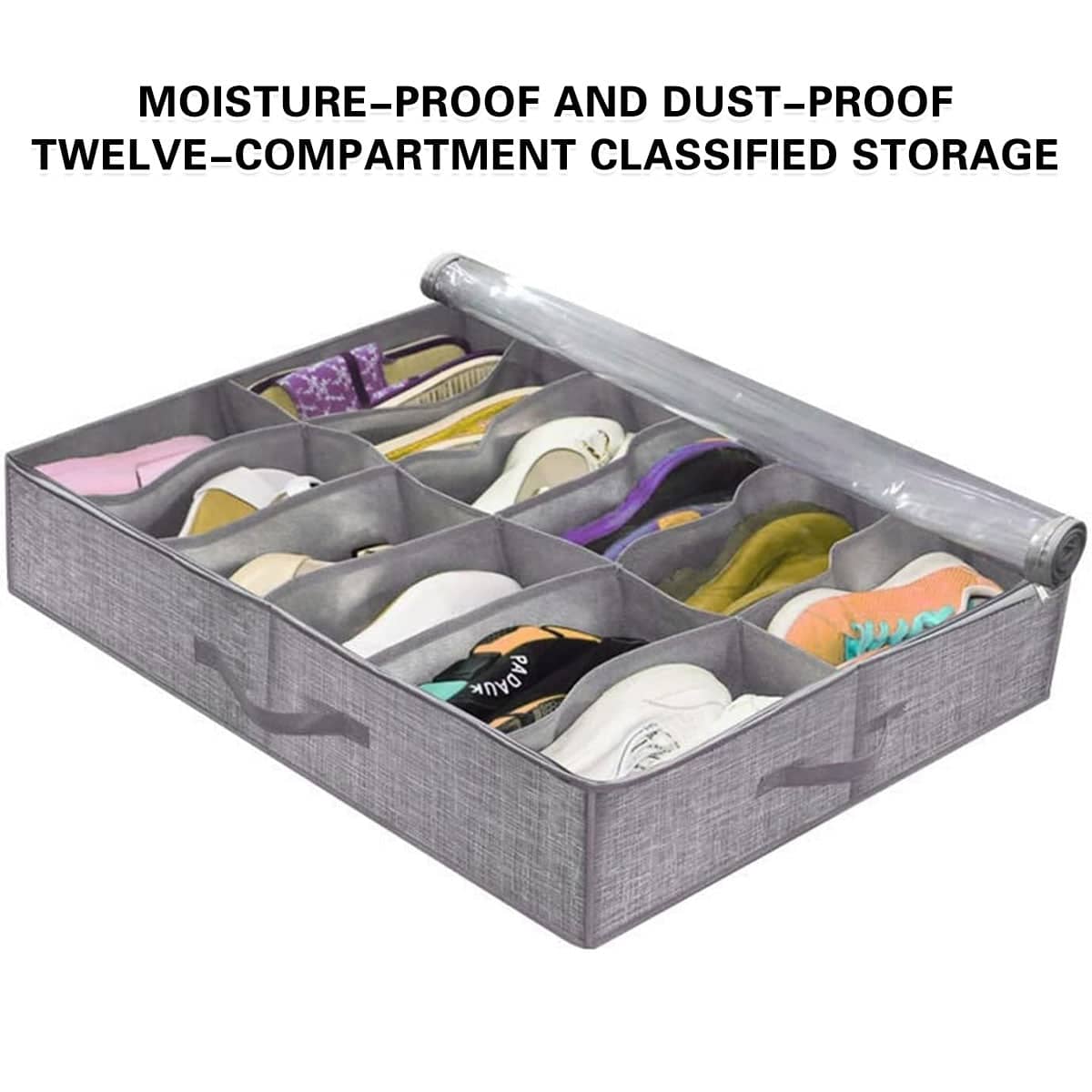 Under Bed Shoe Storage Boxes with Zipper Covers, Set of 2 - Grey - view 5