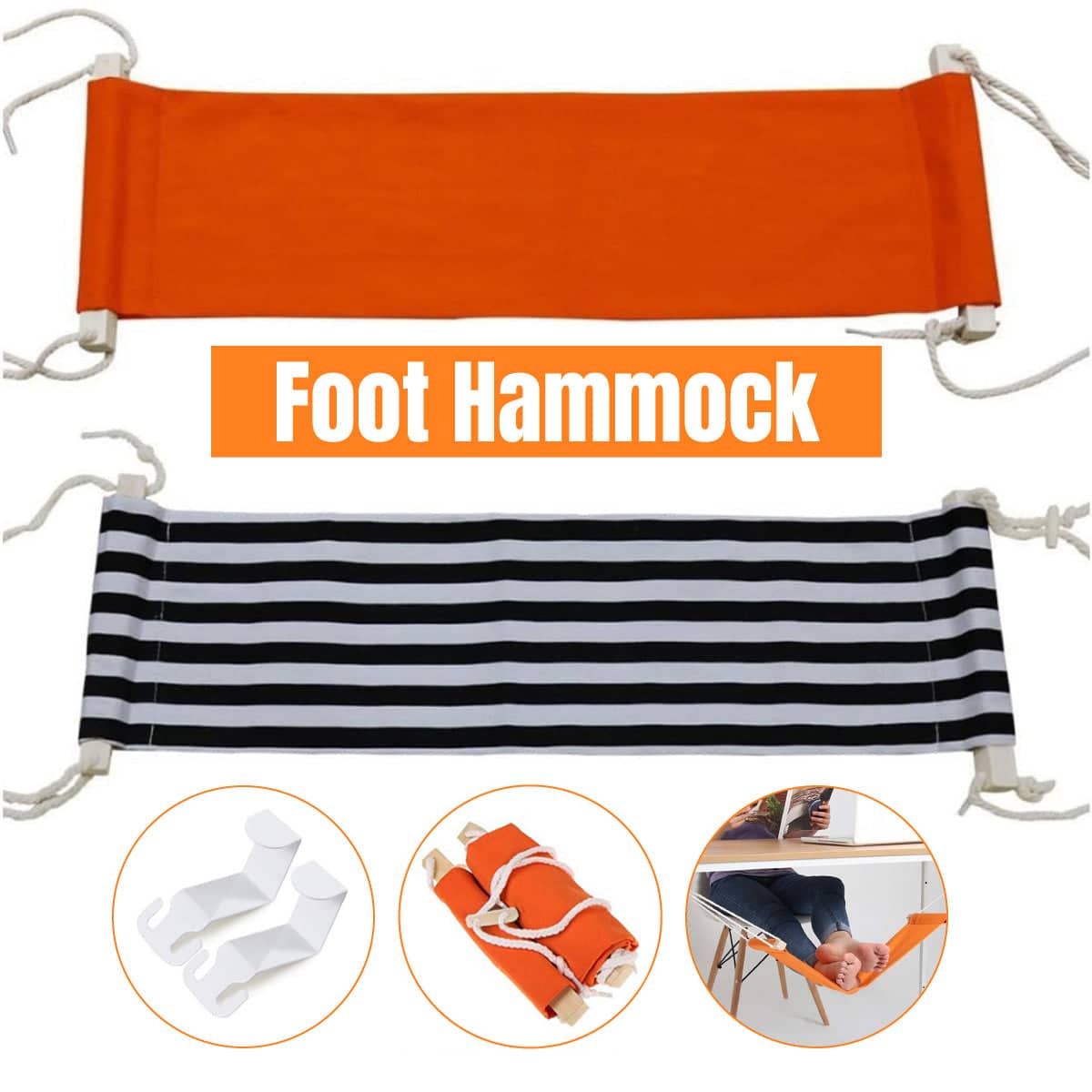 Under Desk Foot Hammock Footrest with Adjustable Height - Orange - view 2
