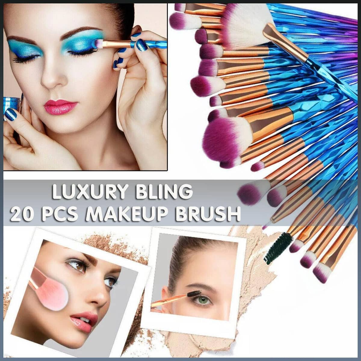 Unicorn Eye Makeup Brush Set, 20 Piece - Clear Glitter - view 2
