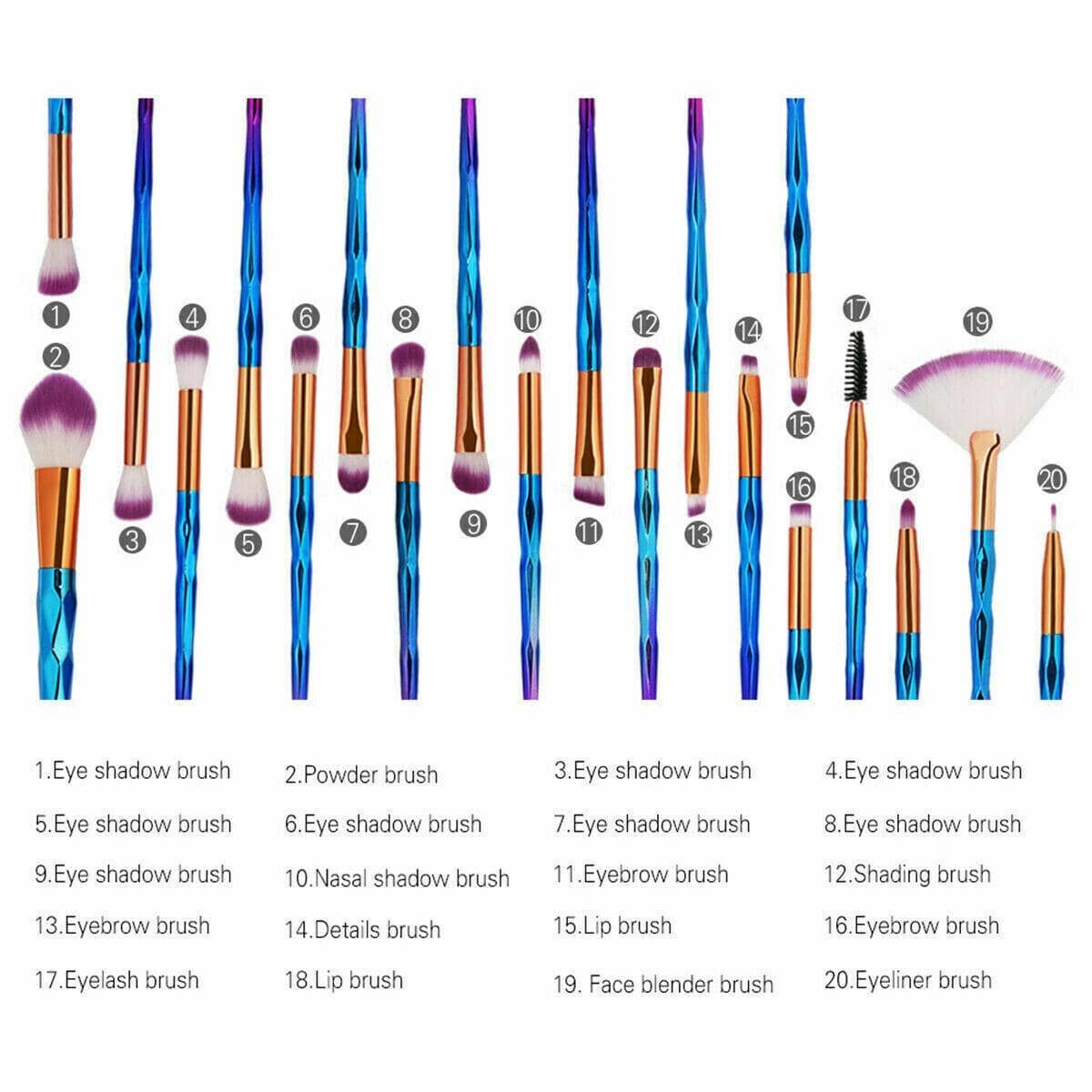 Unicorn Eye Makeup Brush Set, 20 Piece - Clear Glitter - view 4