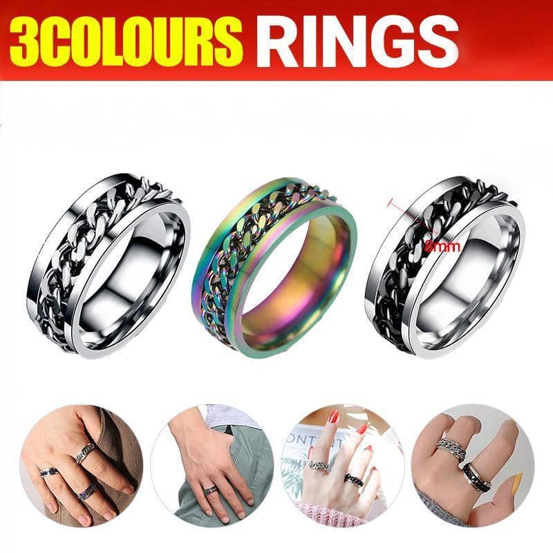 Unisex Stainless Steel Spinner Ring with Rotating Chain - Silver, Size 9 (19 mm Diameter) - view 2