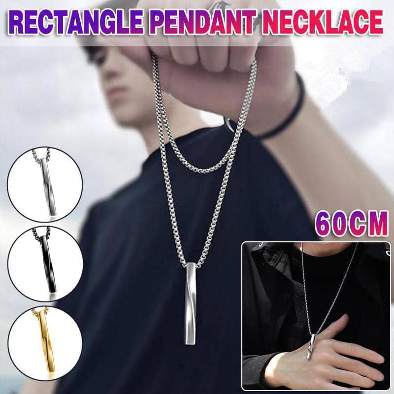 Unisex Twisted Bar Pendant Necklace, Stainless Steel - Black - view 2