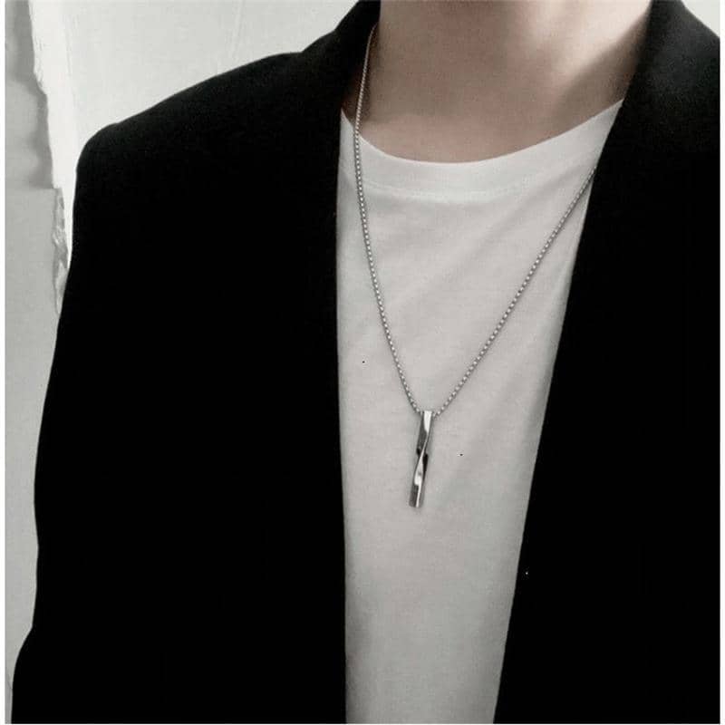 Unisex Twisted Bar Pendant Necklace, Stainless Steel - Gold - view 4