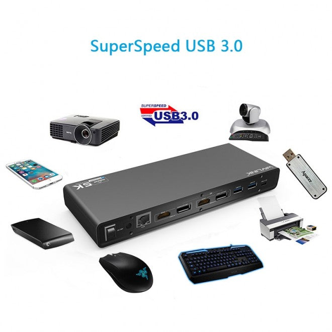 Wavlink USB-C Ultra 5K Laptop Docking Station with 6x USB3.0, 4K Dual Video Outputs, Gigabit Ethernet, Audio WS-UG69DK1 - SuperSaverAU - view 4