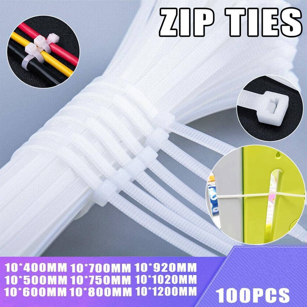 UV Stabilised Nylon Cable Ties (Zip Ties), Pack of 100 - 10 x 700 mm, White - view 2