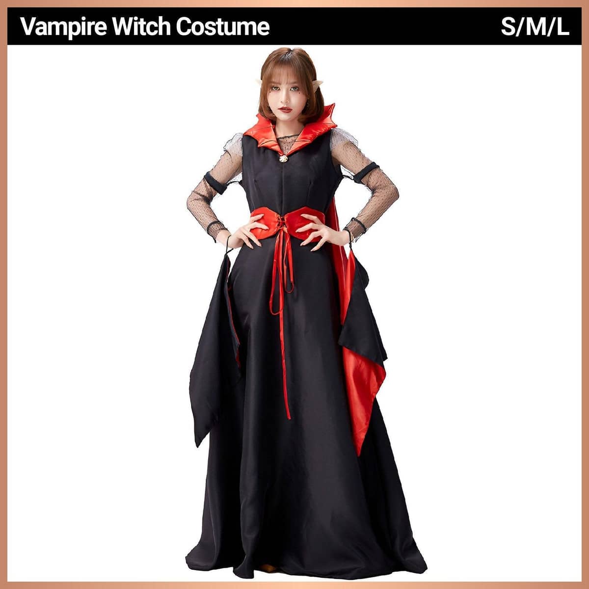 Vampire Queen Halloween Costume Gown, Black and Red - Size L (Bust 94 cm) - view 2