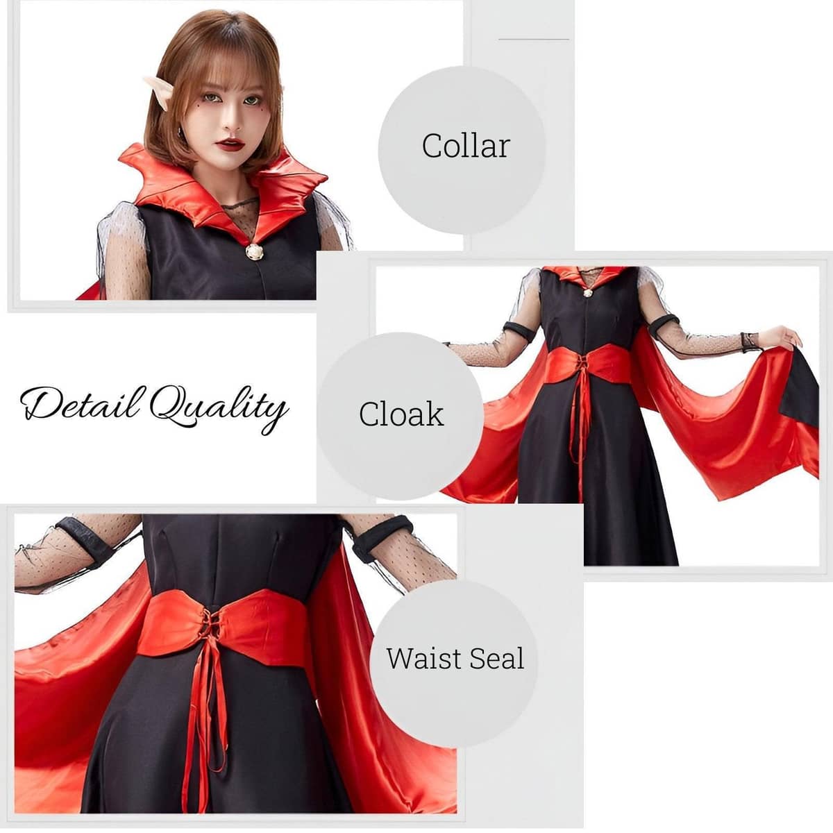 Vampire Queen Halloween Costume Gown, Black and Red - Size L (Bust 94 cm) - view 3