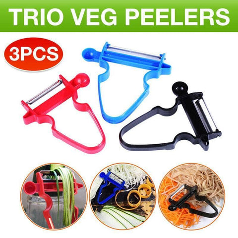Vegetable Peeler Set with Julienne and Shredder - 3 Piece, Black, Red and Blue