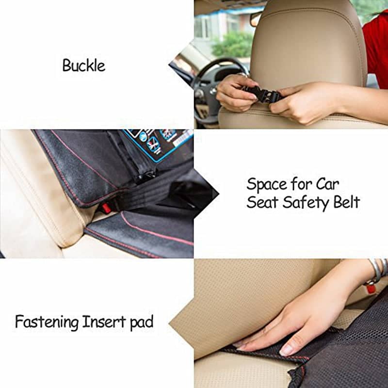 Vehicle Seat Protector Mat with Mesh Storage Pockets - Black with Red Stitching - view 4