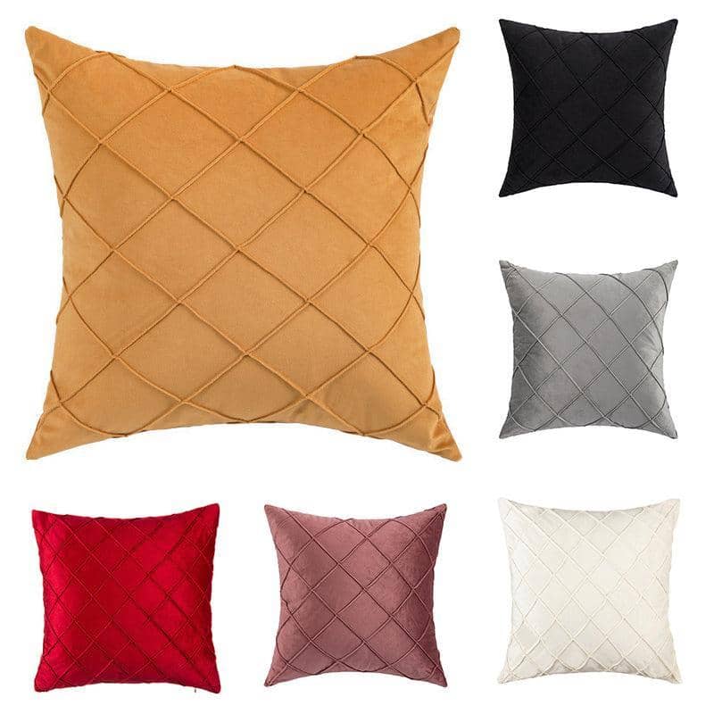 Velvet Cushion Cover with Pleated Diamond Pattern, 45 x 45 cm - Pink - view 3