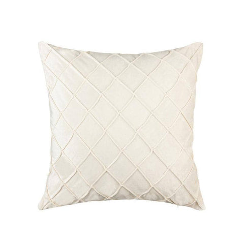 Velvet Cushion Cover with Pleated Diamond Pattern, 45 x 45 cm - White