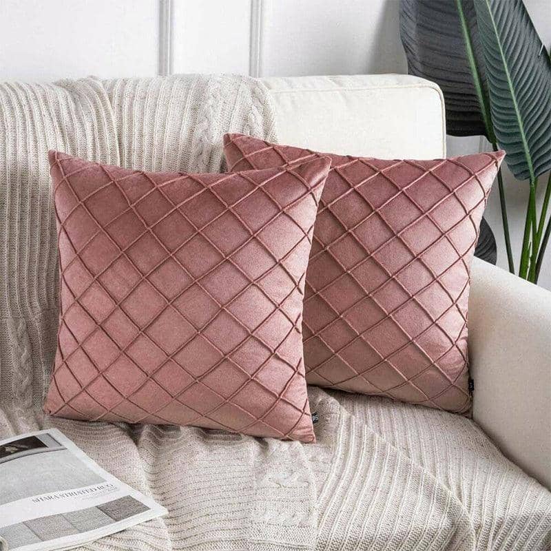 Velvet Cushion Cover with Pleated Diamond Pattern, 45 x 45 cm - Yellow - view 4