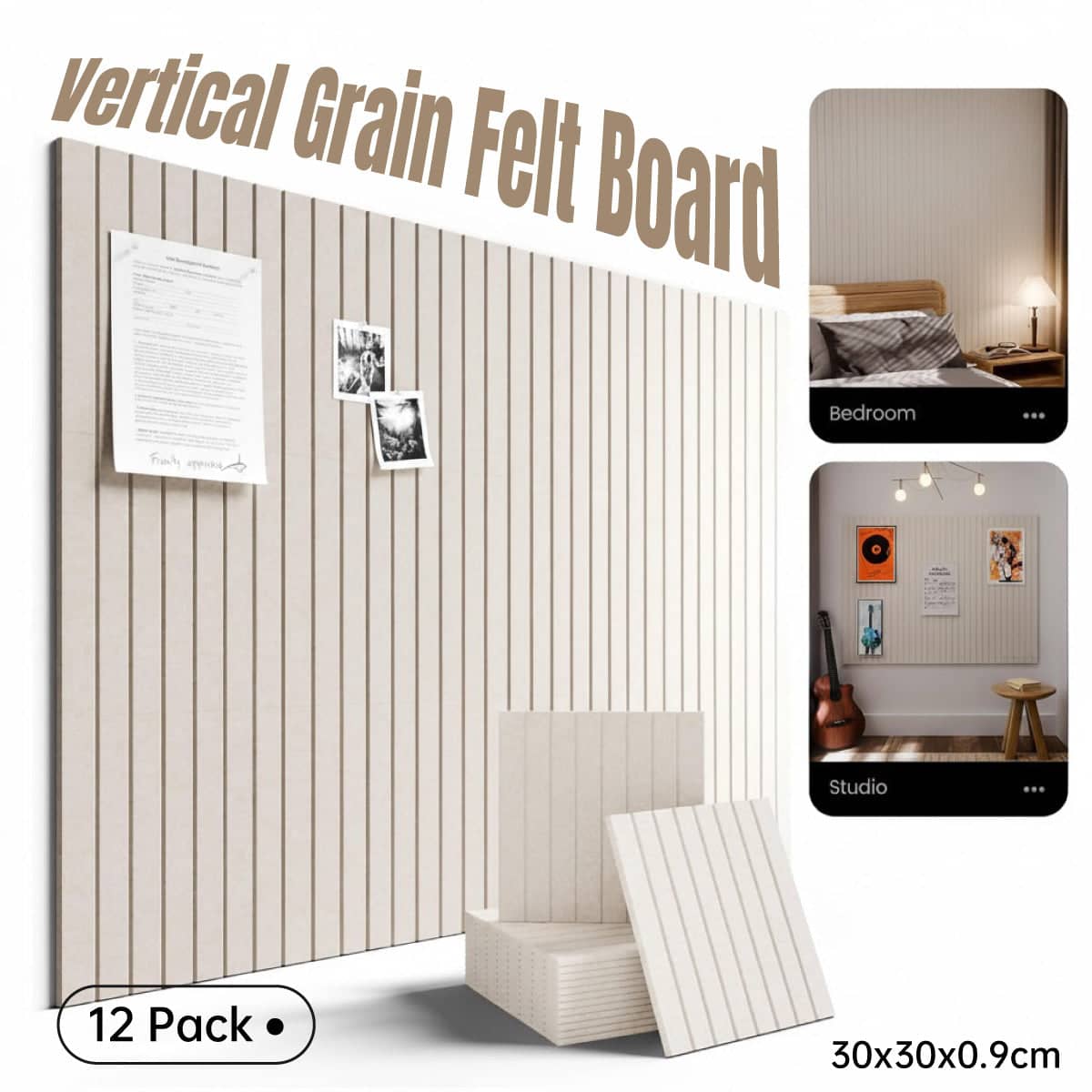 Vertical Grain Felt Board Backdrop for Home Office and Photo Studio, Beige, Pack of 12
