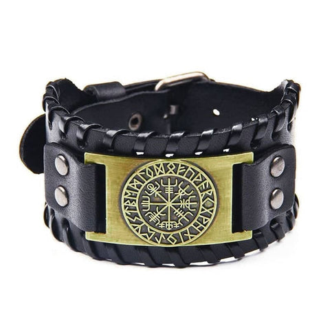 Viking Compass PU Leather Bracelet - Black and Bronze