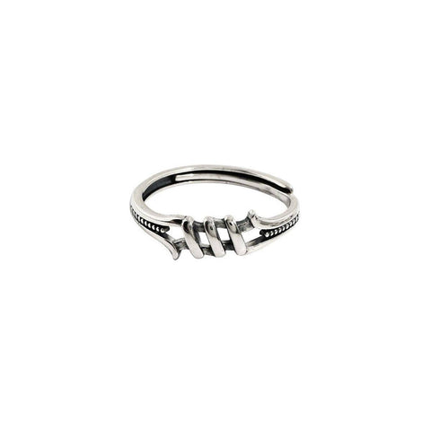 Vintage Adjustable Open Ring for Women - Wire Winding Design, Silver-Tone