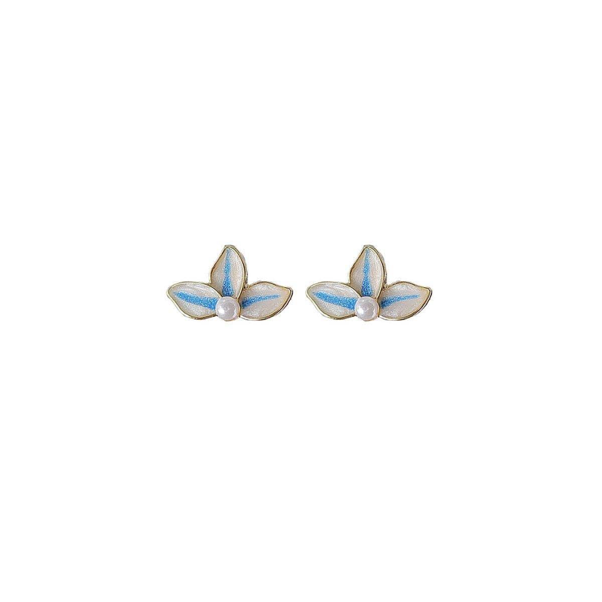 Vintage Blue and White Stud Earrings with Pearl for Women - view 2