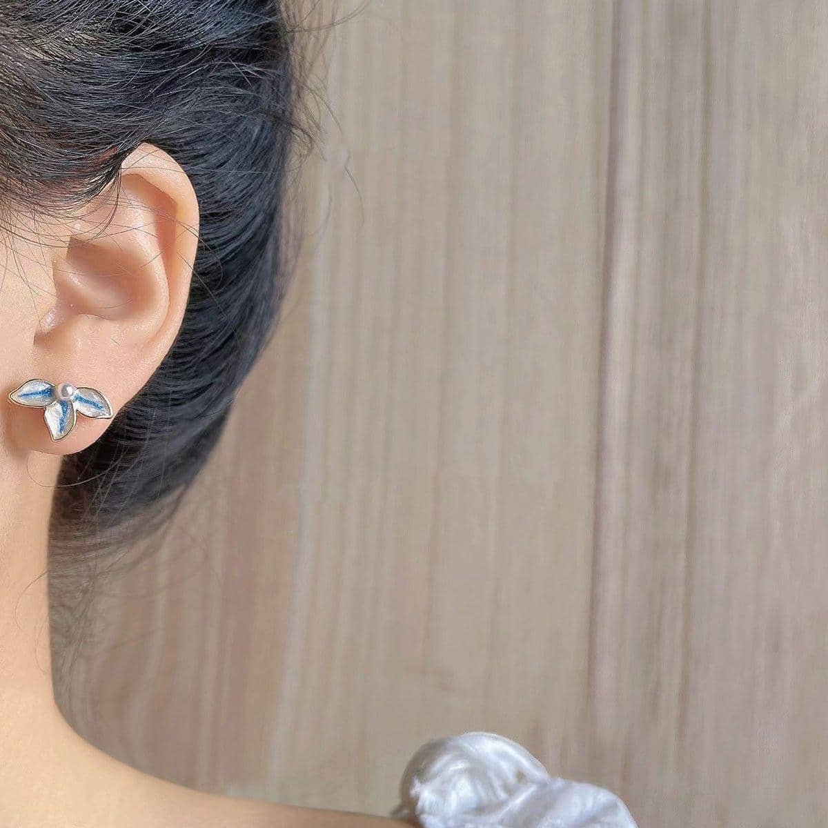 Vintage Blue and White Stud Earrings with Pearl for Women - view 4