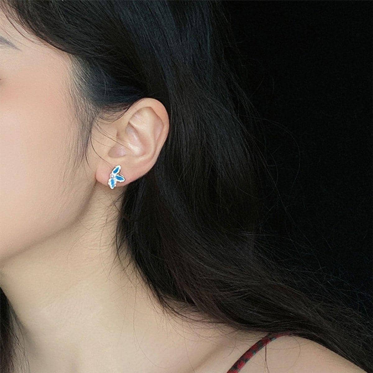 Vintage Blue and White Stud Earrings with Pearl for Women - view 5