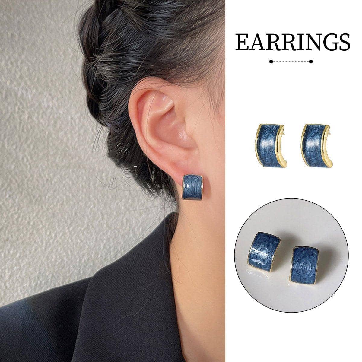Vintage Blue Geometric Stud Earrings for Women, Fashion Jewellery