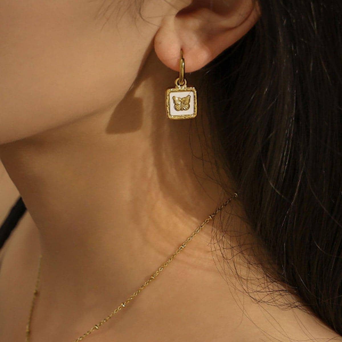 Vintage Butterfly Earrings - Gold-Tone Titanium Steel - view 5