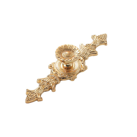 Vintage Gold Cabinet Handle with Carved Floral Backplate - Concave Style, Small (23 mm Knob)