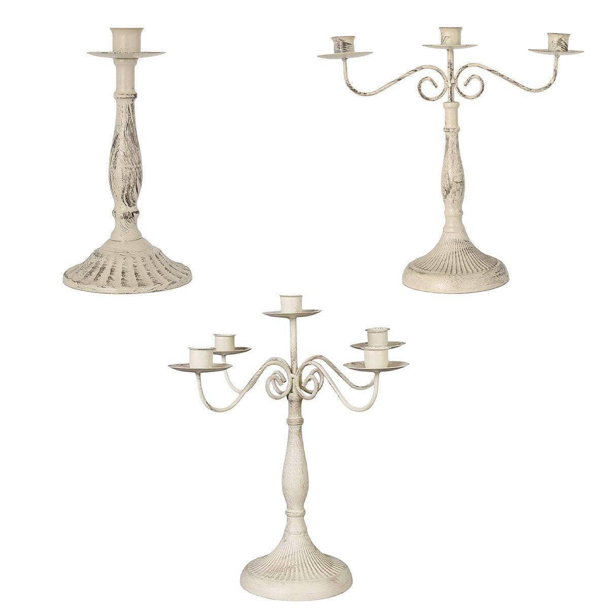 Vintage Metal Candle Holder, 3 Arms - Antique Cream - view 3