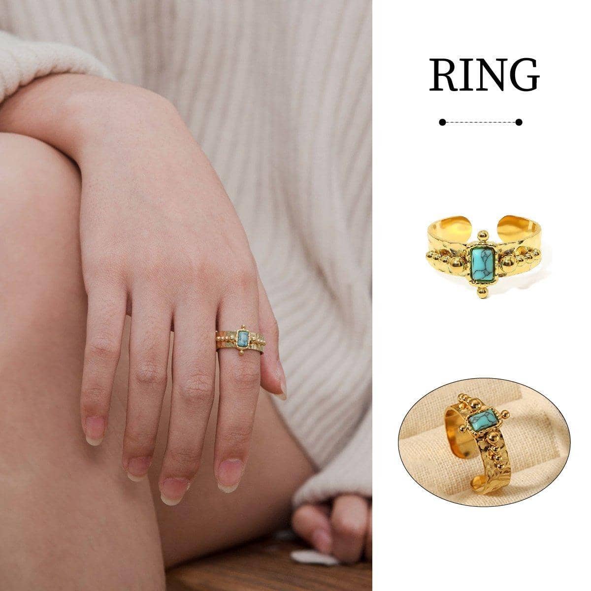 Vintage Natural Stone Shell Open Ring Adjustable Boho Jewellery