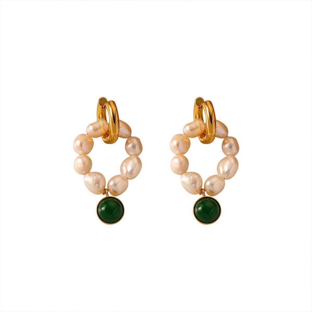 Vintage Pearl and Green Gemstone Earrings - view 2