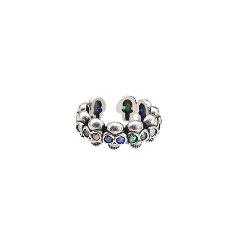 Vintage Skull Open Ring - Coloured Stone Eyes
