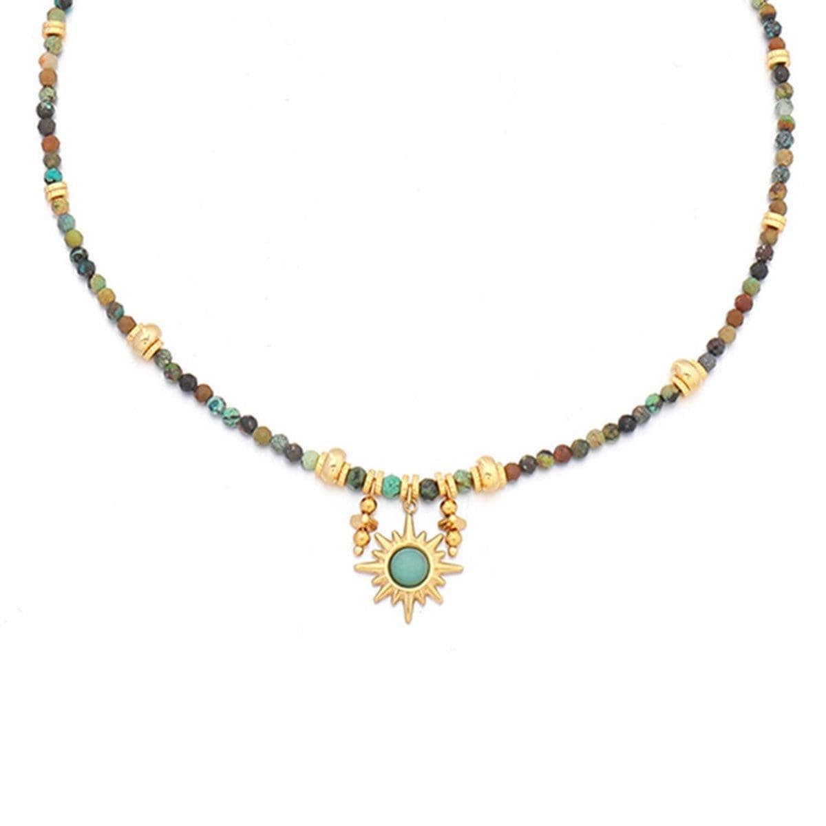 Vintage Turquoise Sun Pendant Beaded Necklace for Women - view 2