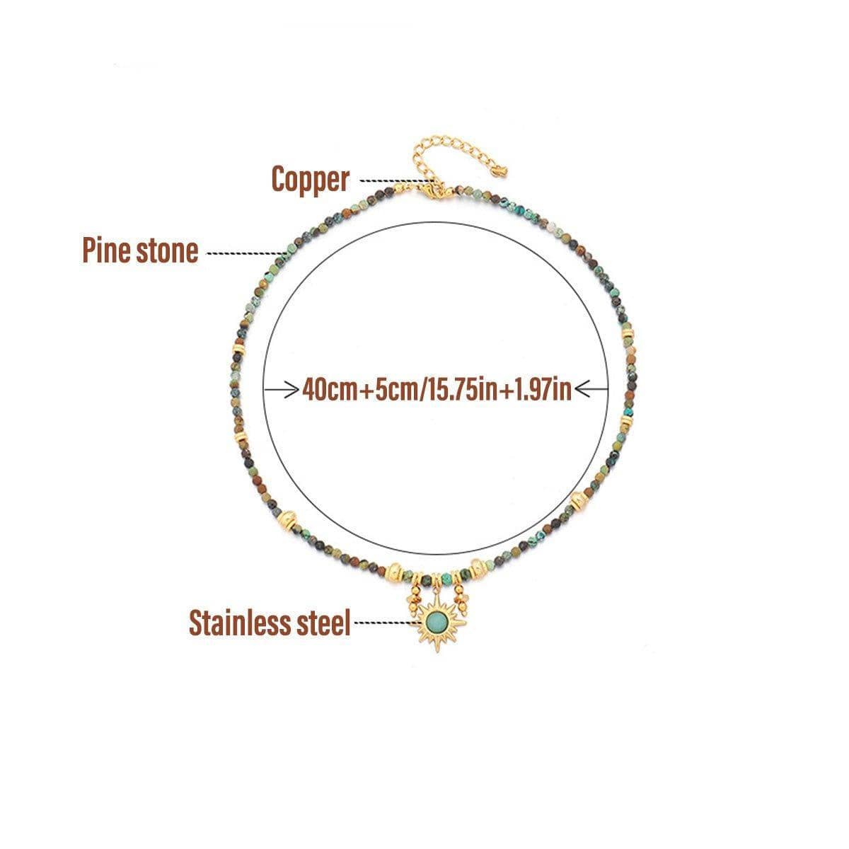 Vintage Turquoise Sun Pendant Beaded Necklace for Women - view 4