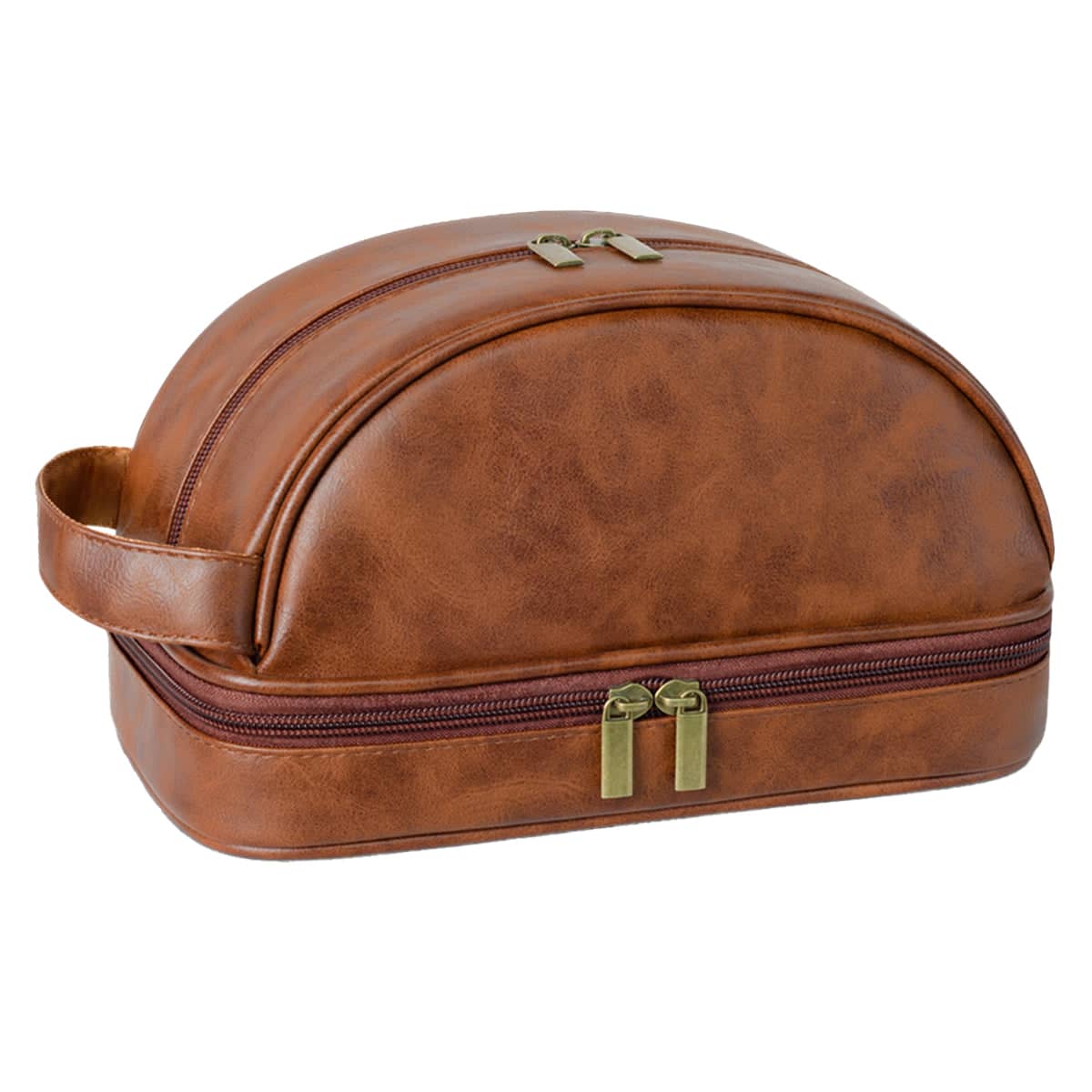 Vintage Waterproof Toiletry Bag with PU Leather Exterior for Travel and Daily Use - Brown
