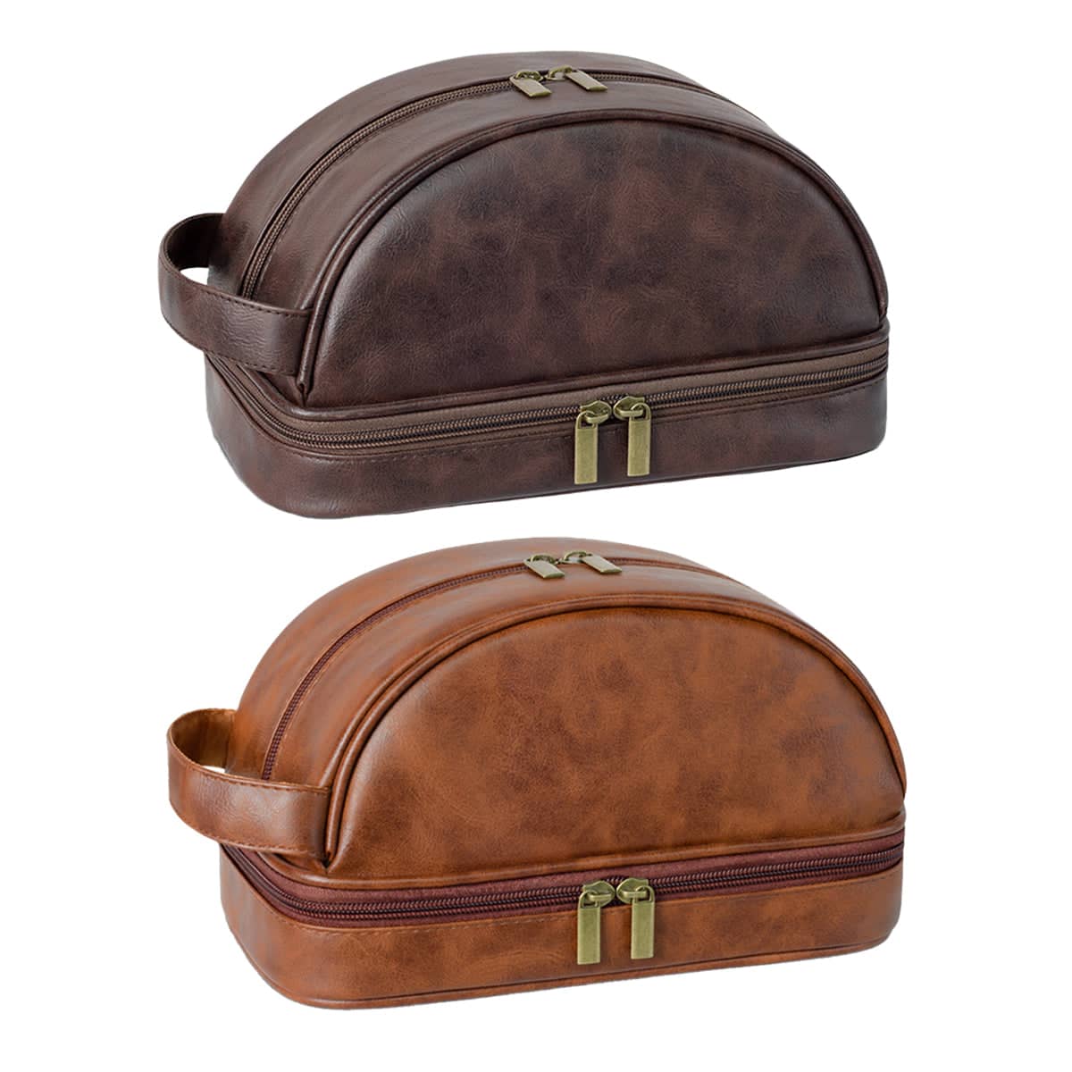 Vintage Waterproof Toiletry Bag with PU Leather Exterior for Travel and Daily Use - Brown - view 3
