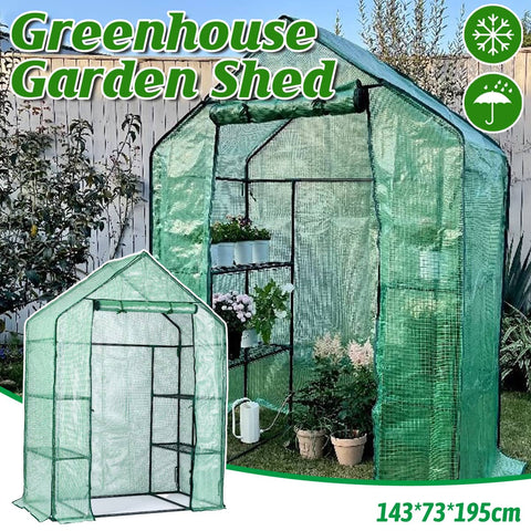 Walk-In Garden Greenhouse Shed with Zippered Roll-Up Door for Plants