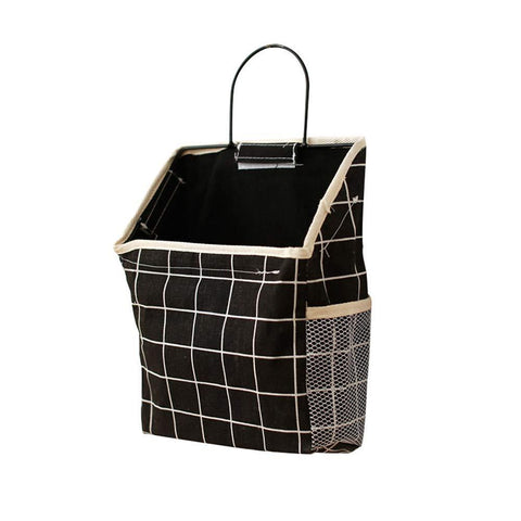 Wall Hanging Storage Bag Organiser for Books and Phones - Black Grid
