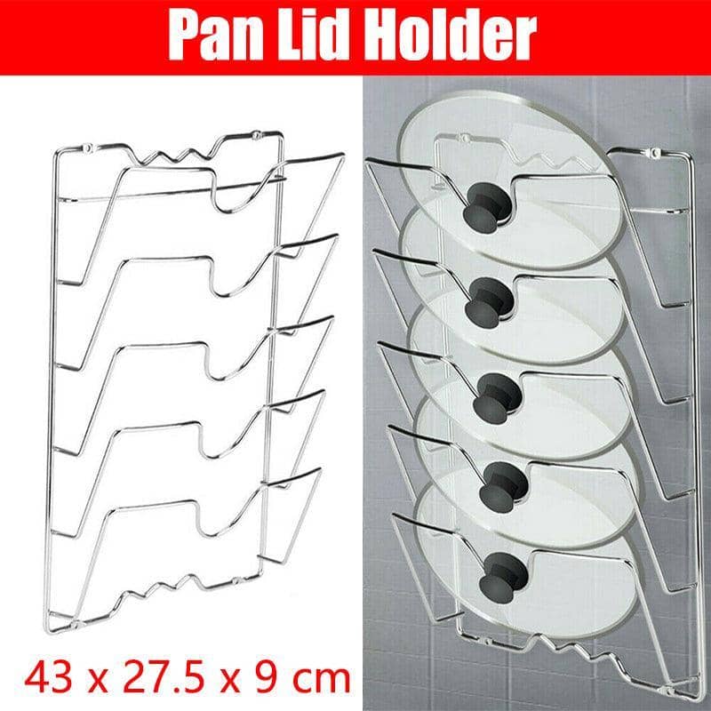 Wall Mount Pan Lid Holder Rack, Chrome Iron Pot Cover Organiser for Kitchen