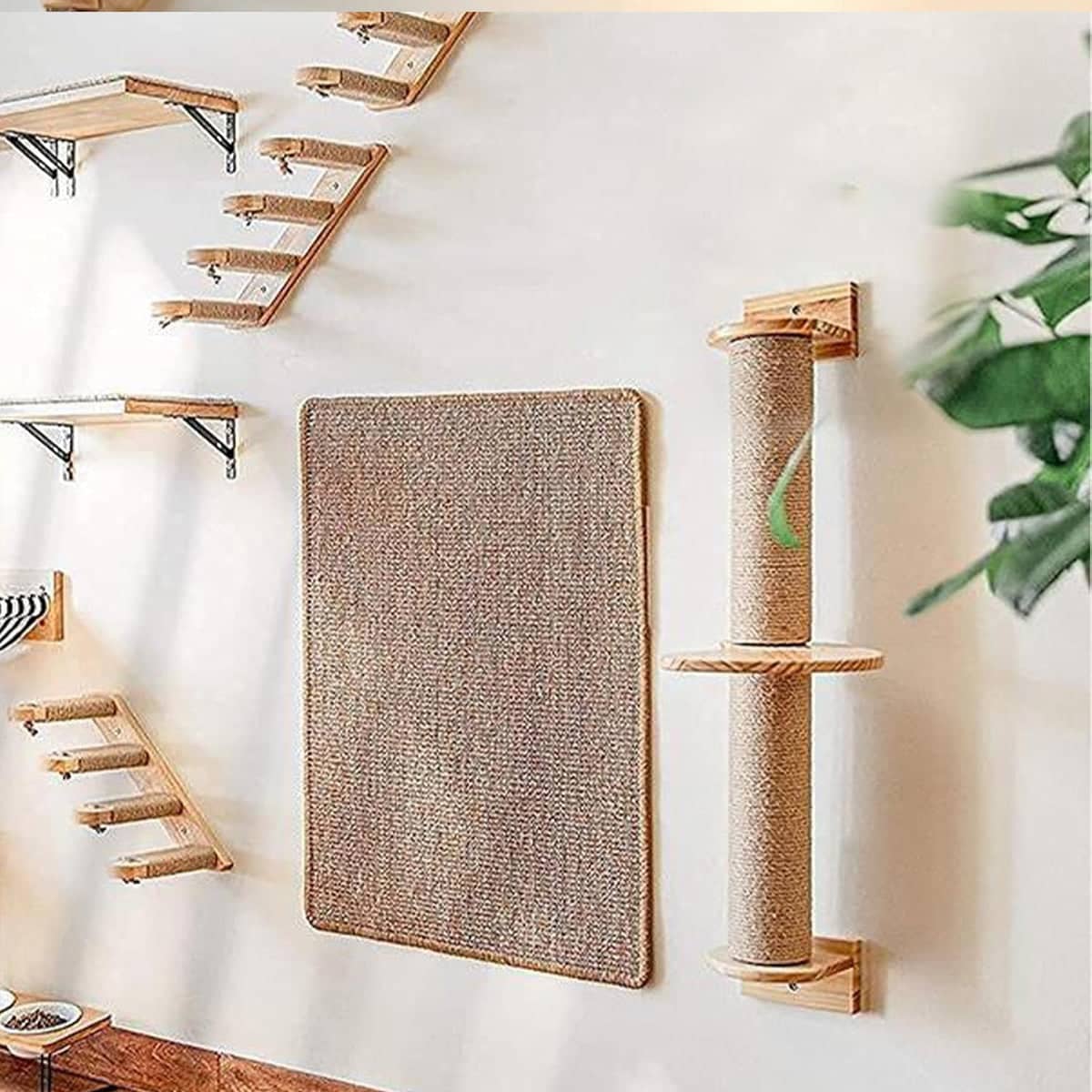 Wall Mounted Cat Climbing Frame with Rope Scratching Post, 93 cm Tall - view 4