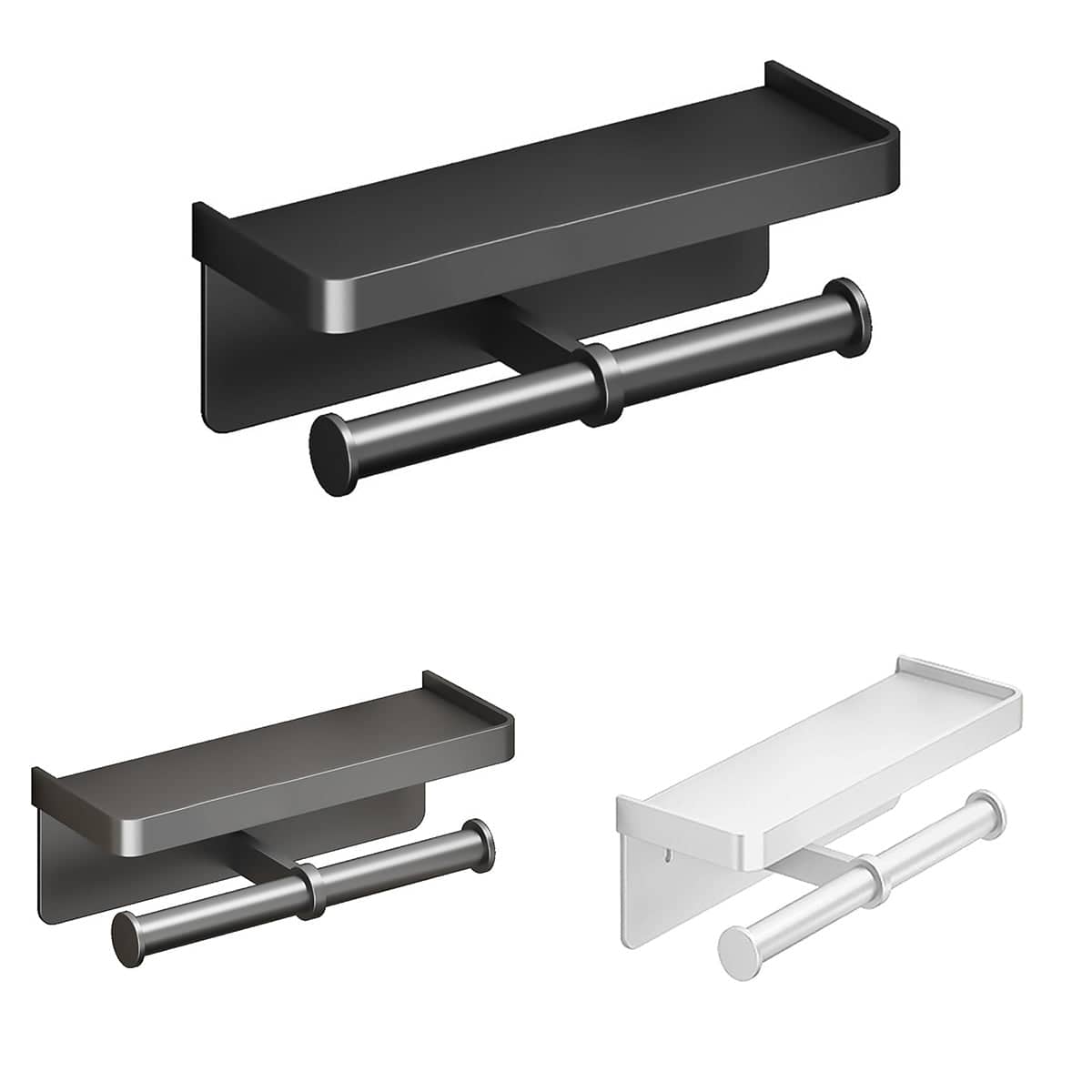 Wall Mounted Double Toilet Paper Holder with Shelf - Black - view 3
