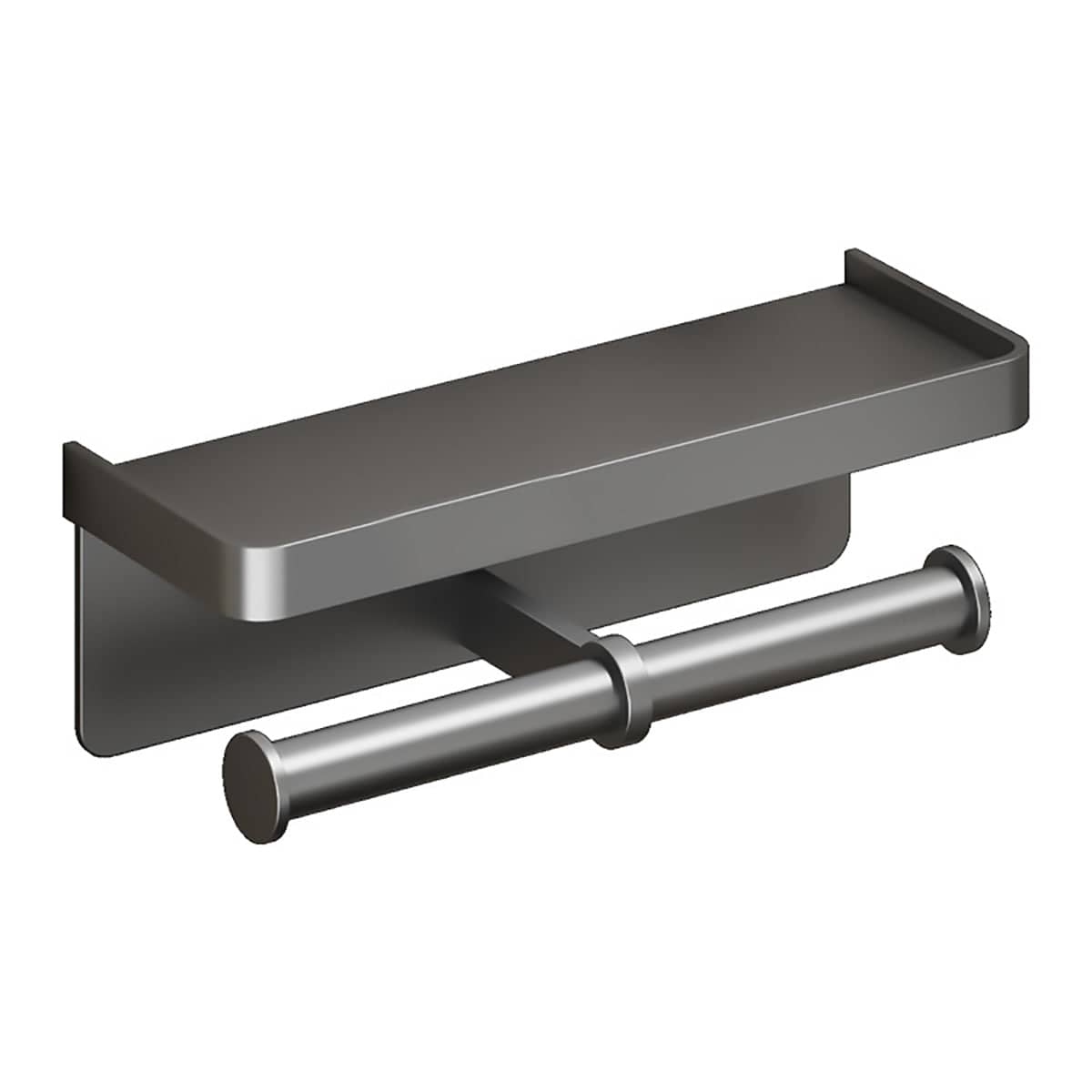 Wall Mounted Double Toilet Paper Holder with Shelf - Dark Grey