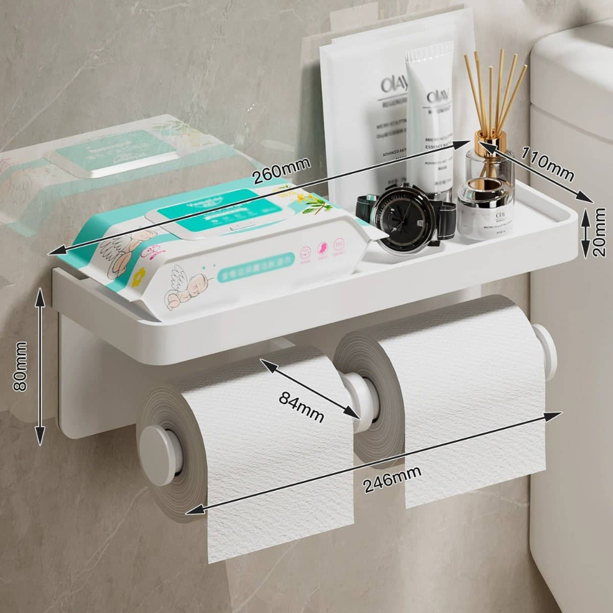 Wall Mounted Double Toilet Paper Holder with Shelf - Dark Grey - view 4