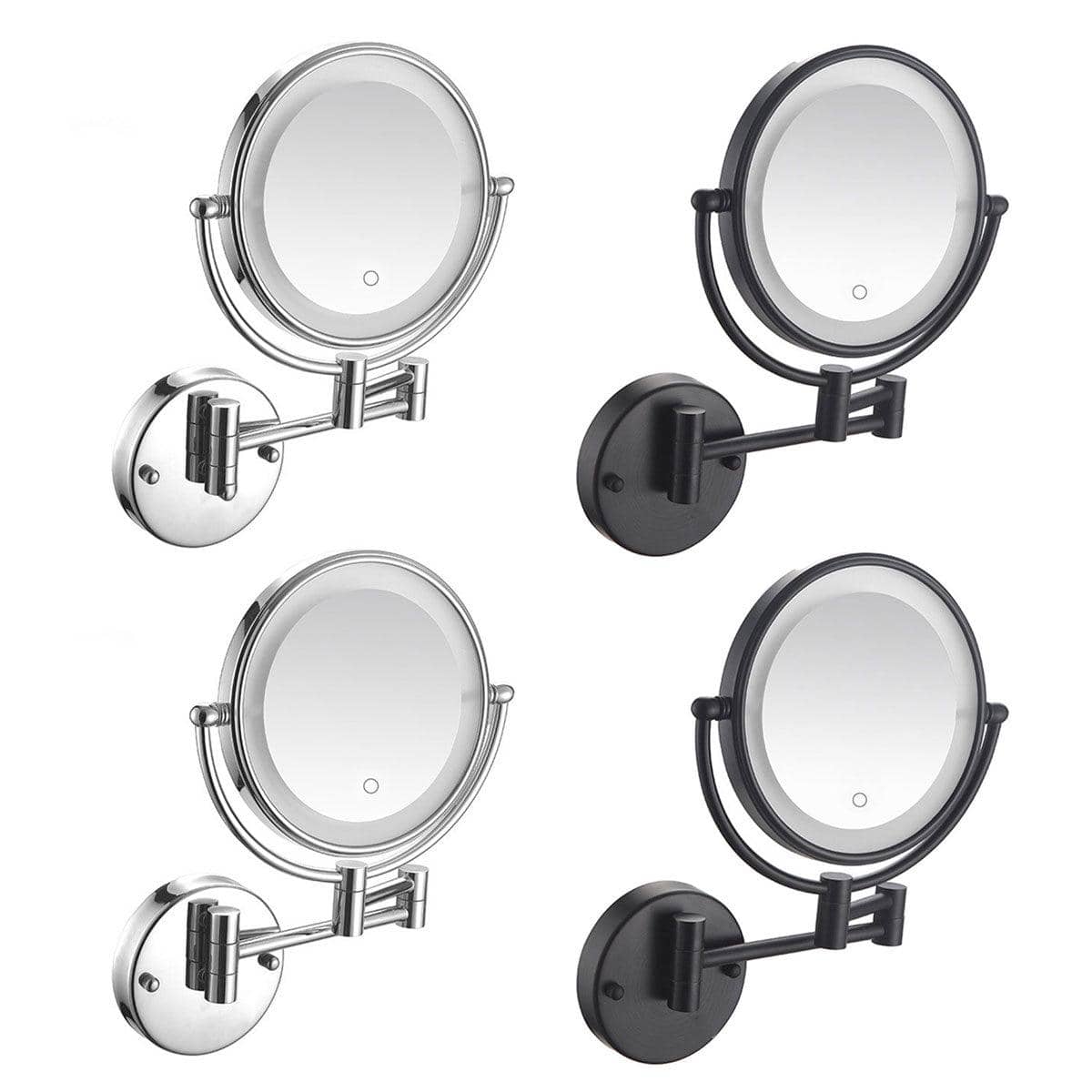 Wall Mounted Folding Makeup Mirror with 5 Times Magnification and LED Light - Plug-In, Black - view 3
