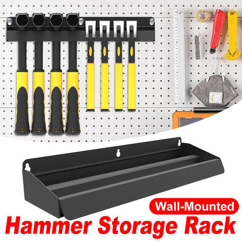Wall Mounted Hammer Tool Rack Metal Garage Storage Shelf Organiser