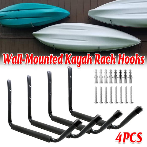 Wall Mounted Kayak Rack Hooks for Kayaks and Surfboards, Pack of 4